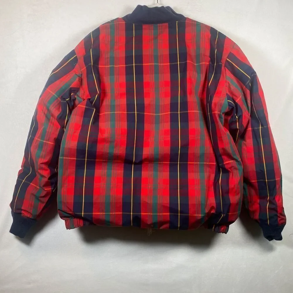 Vintage Excalibur Down Filled Reversible Bomber Jacket Ivory Plaid 80s 90s